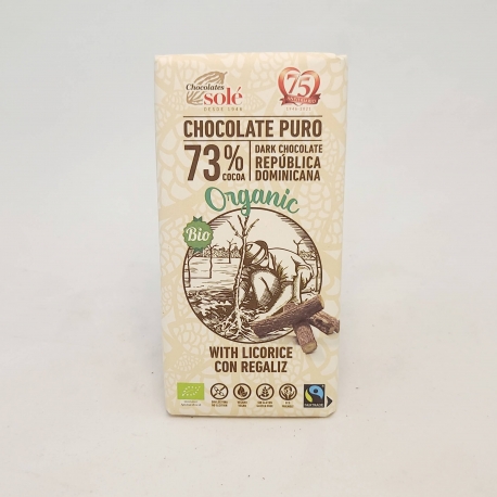 Chocolate con regaliz 73% cacao Bio 100g Chocolates Solé 